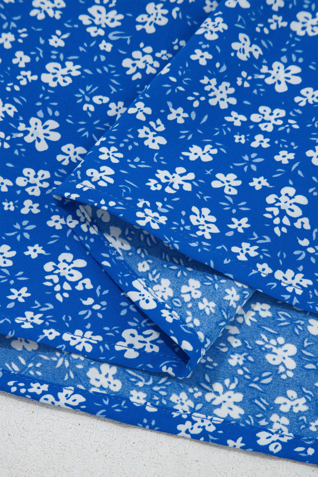 Blue Ditsy Floral Print Smocked Square Neck Ruffle Short Sleeve Dress