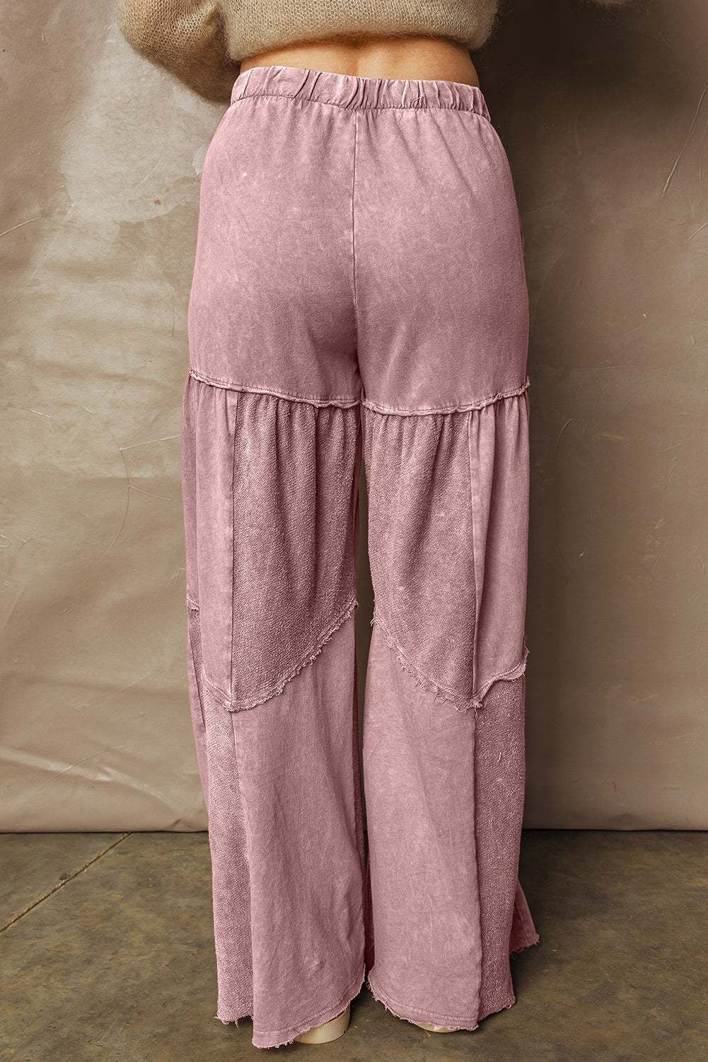 Vineyard Green Mineral Wash Tiered Wide Leg Patchwork Drawstring Pants