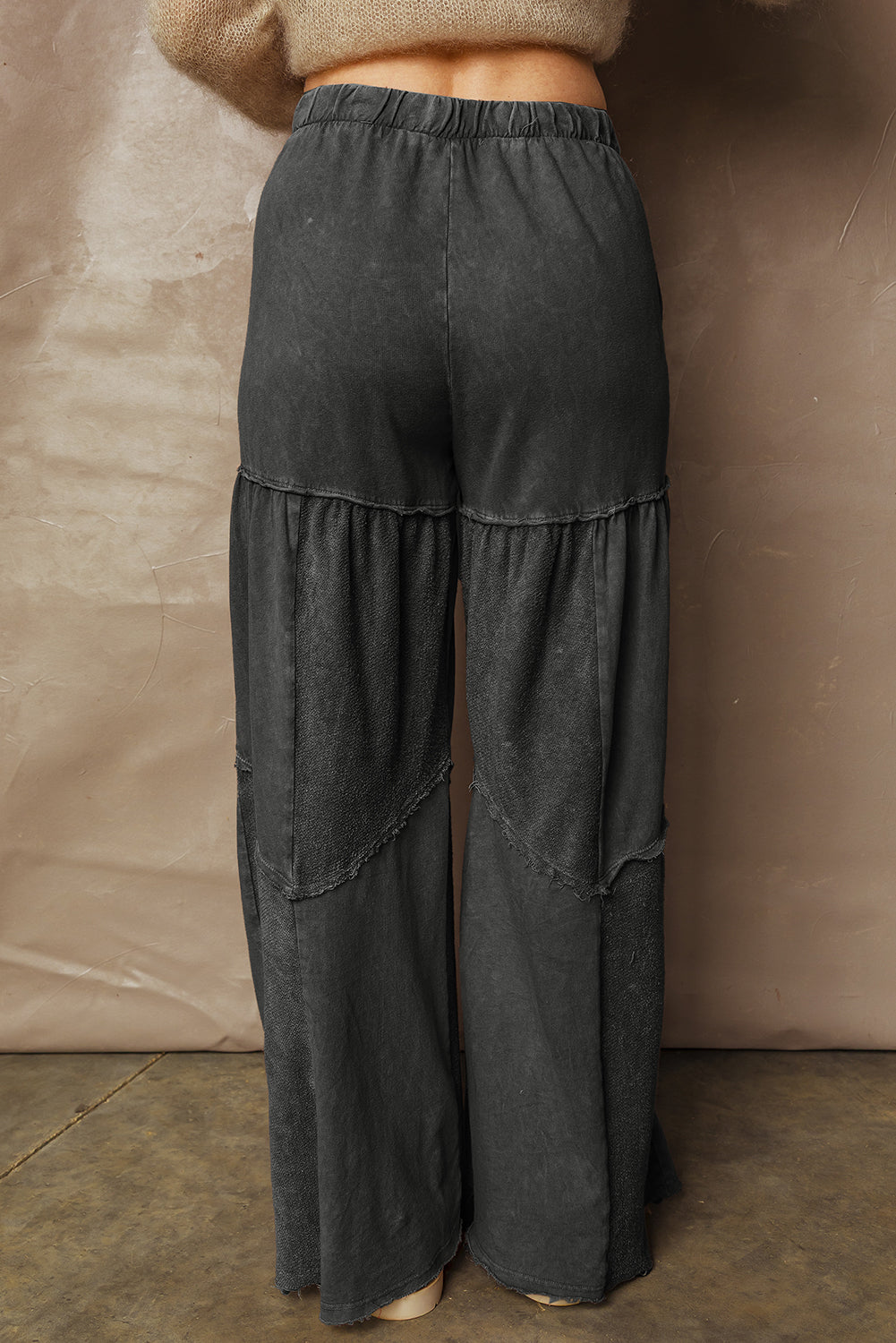 Vineyard Green Mineral Wash Tiered Wide Leg Patchwork Drawstring Pants