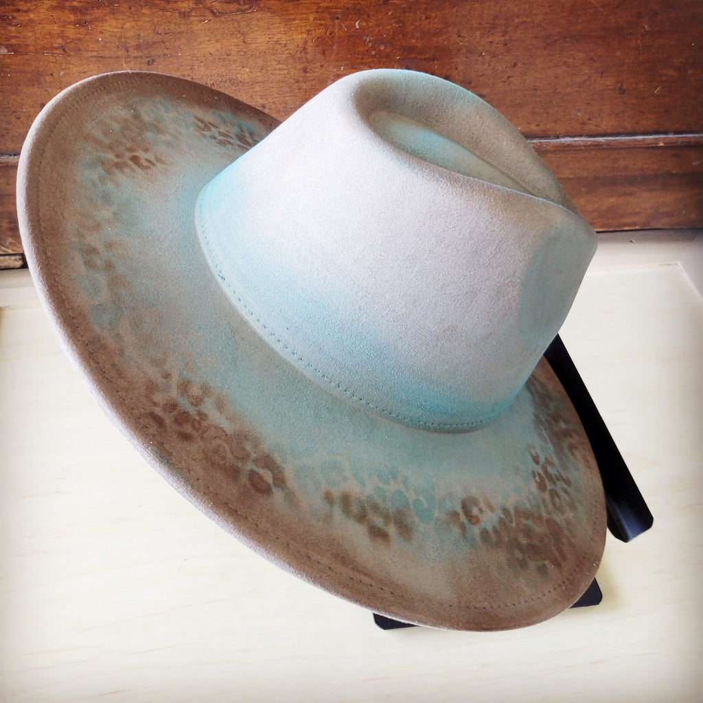 Hand-Painted Leopard Boho Western Cowgirl Hat Only Turq Brown 986x