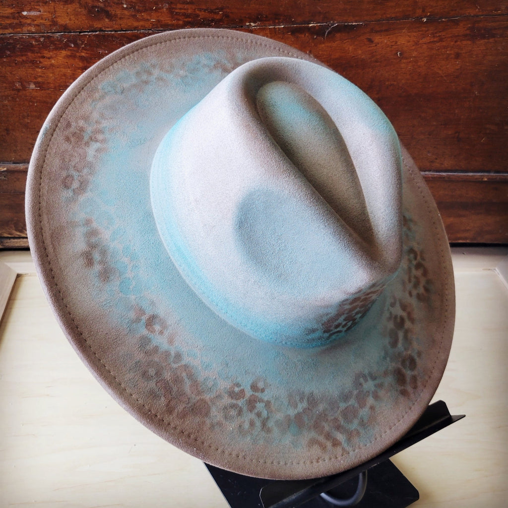 Hand-Painted Leopard Boho Western Cowgirl Hat Only Turq Brown 986x