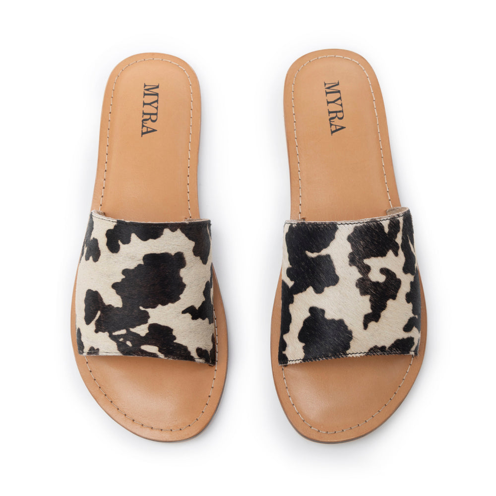 Myra Mojave Herd Hairon Leather Sandals in Creamhide White