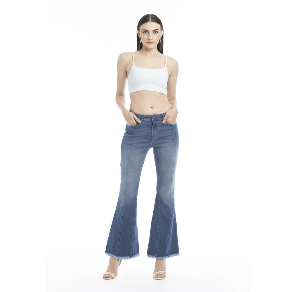 Viviana Length Stitch Accent Flared Leg Jeans/ Bottoms