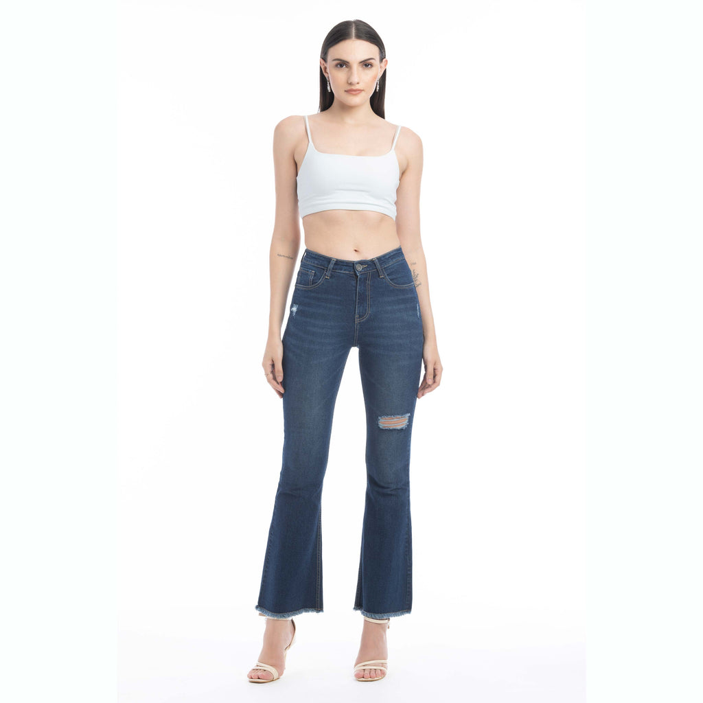 Jordan Distressed Frayed Hem Flared Jeans/ Bottoms