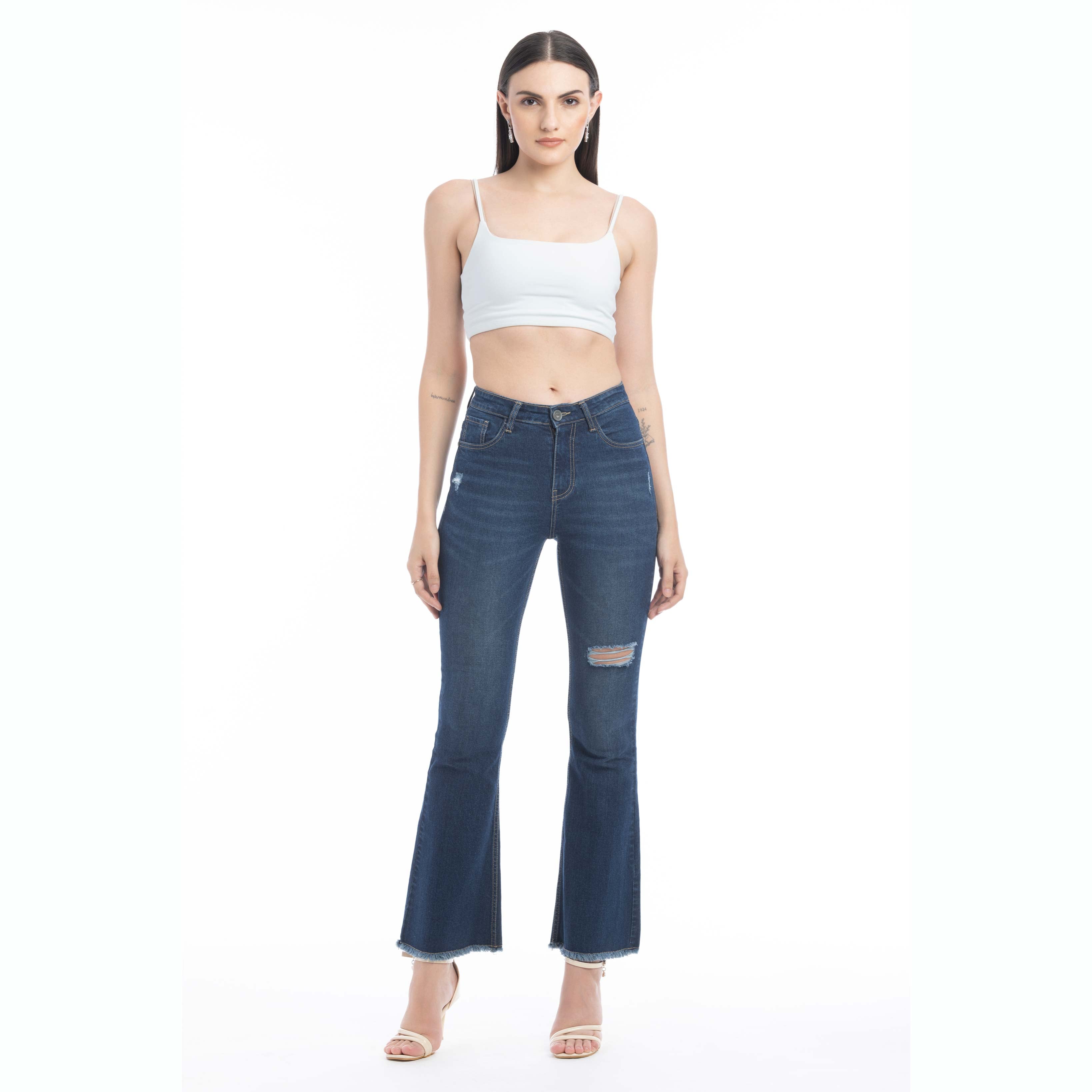 Jordan Distressed Frayed Hem Flared Jeans/ Bottoms