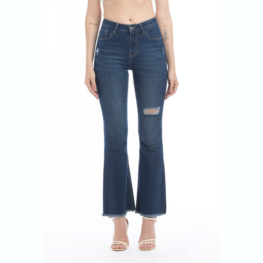 Jordan Distressed Frayed Hem Flared Jeans/ Bottoms