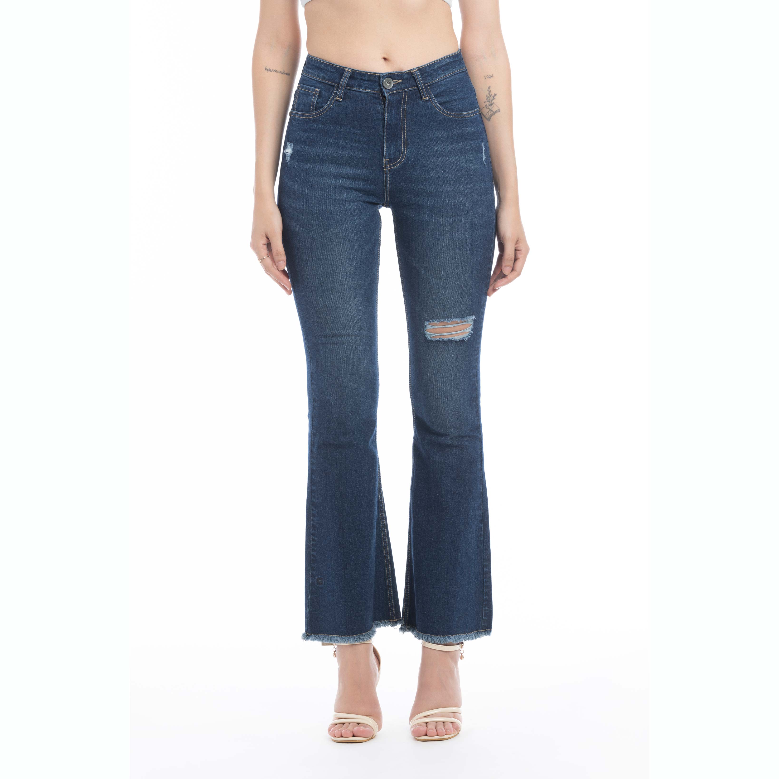 Jordan Distressed Frayed Hem Flared Jeans/ Bottoms