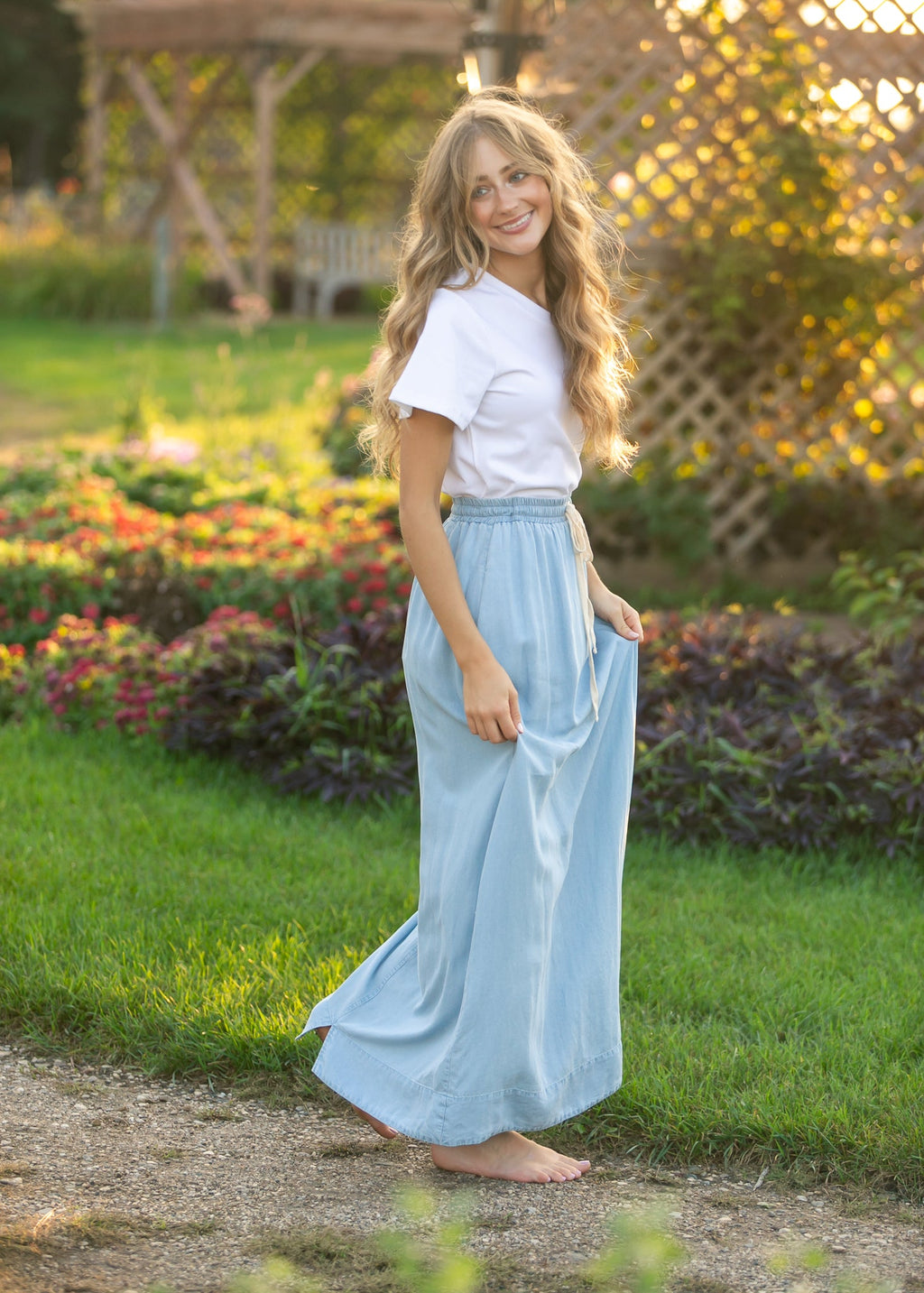 Cleo Chambray Tie Maxi Skirt/ Bottoms
