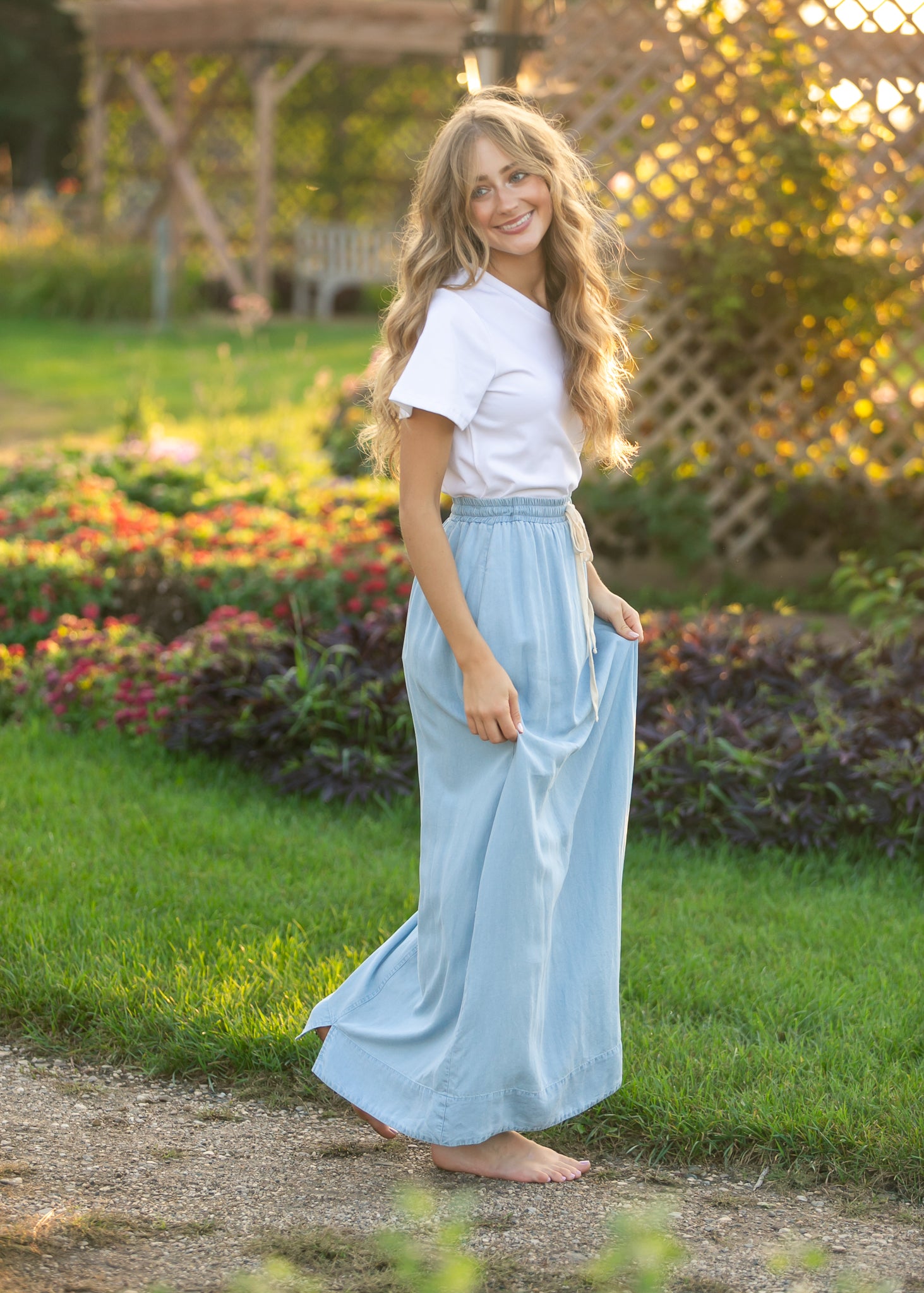 Cleo Chambray Tie Maxi Skirt/ Bottoms