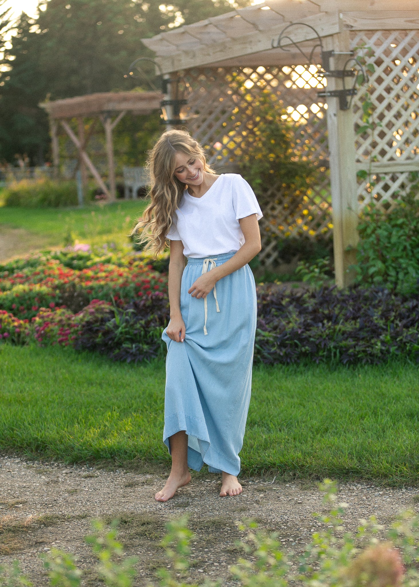 Cleo Chambray Tie Maxi Skirt/ Bottoms