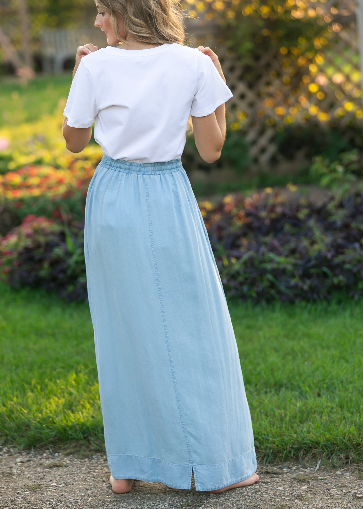 Cleo Chambray Tie Maxi Skirt/ Bottoms