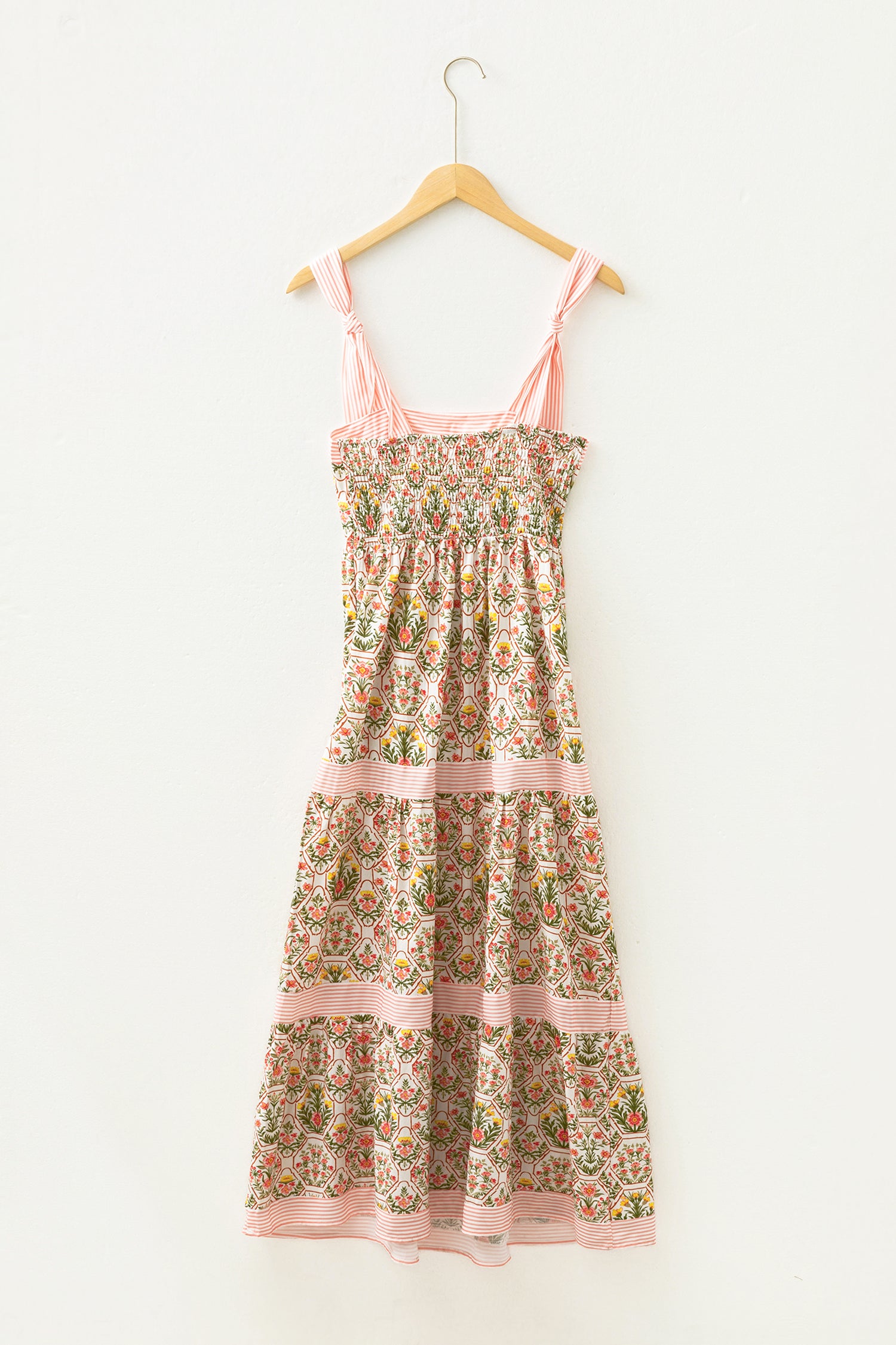 Pink Geometric Floral Print Striped Patchwork Detail Sleeveless Dress（Runs Small ）